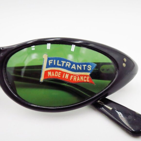 RARE 1950s Vintage Authentic French Sunglasses Winged Cat-Eye Shape Black New main image 7
